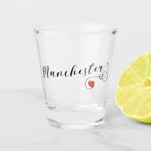 Manchester Heart Flag, Engeland Shot Glas (Voorkant)