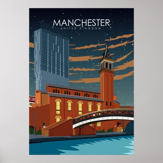 Manchester Minimale Retro Travel Poster (Voorkant)