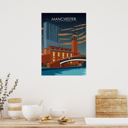 Manchester  Minimale Retro Travel Poster (Keuken)