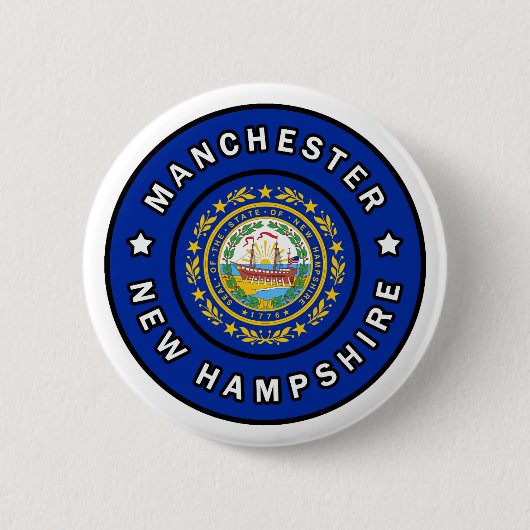 Manchester New Hampshire Ronde Button 5,7 Cm (Voorkant)