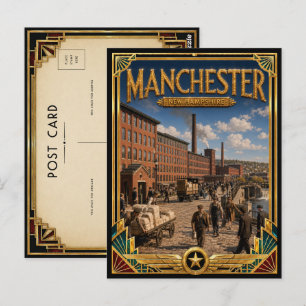 Manchester New Hampshire Vintage Art Deco Goud Briefkaart