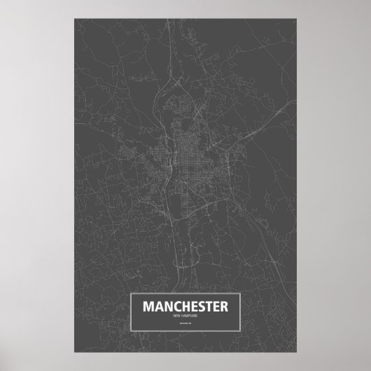 Manchester, New Hampshire (wit op zwart) Poster (Voorkant)