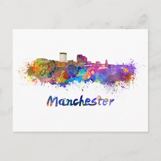 Manchester NH skyline in waterverf Briefkaart (Voorkant)