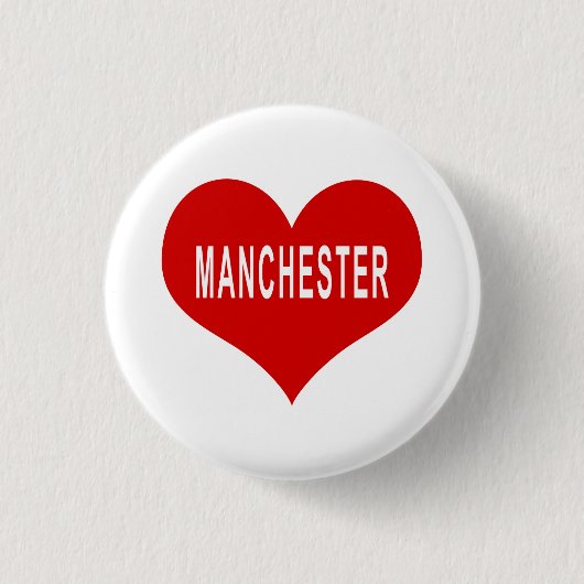 MANCHESTER Rood Liefde Hart Ronde Button 3,2 Cm (Voorkant)
