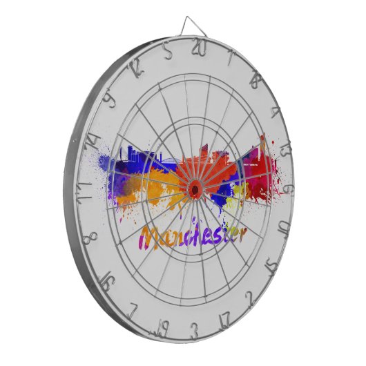 Manchester skyline in watercolor dartbord (Voorkant Links)