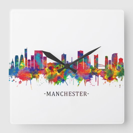 Manchester Skyline Vierkante Klok (Voorkant)
