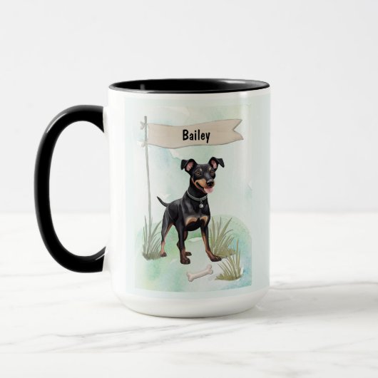 Manchester Terrier Aquarel Gepersonaliseerde Hond Mok (Links)