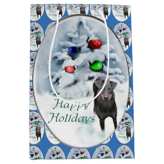 Manchester Terrier Kerstmis Medium Cadeauzakje (Voorkant)