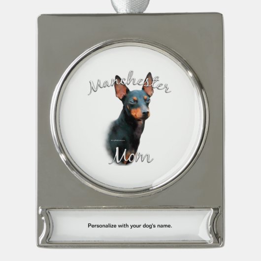 Manchester Terrier Ma 2 Verzilverd Banner Ornament (Voorkant)