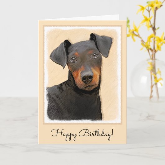 Manchester Terrier Painting - Original Dog Art Kaart (Gele Bloem)