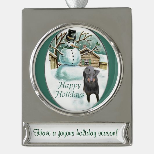 Manchester Terrier Personalized Kerstmis Verzilverd Banner Ornament (Voorkant)