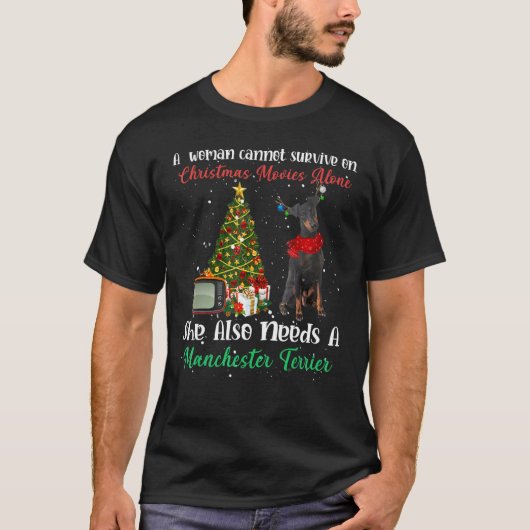 Manchester Terrier Reindeer Kerstboom Ormenmener T-shirt (Voorkant)