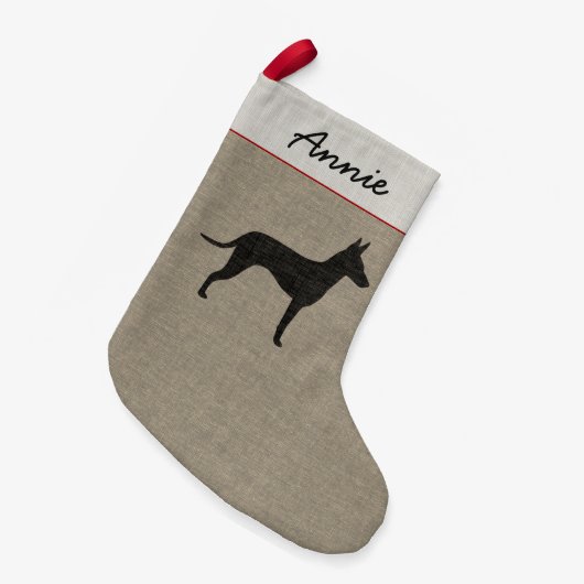 Manchester Terrier Silhouette met Long Tail Xmas Kleine Kerstsok (Voorkant (Hangend))