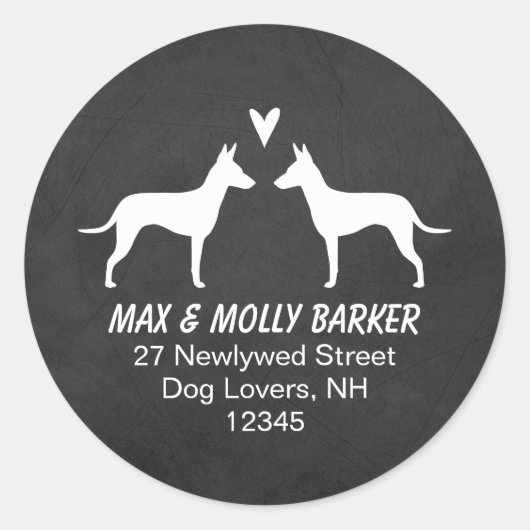 Manchester Terrier Silhouetten Liefde Retouradres Ronde Sticker (Voorkant)