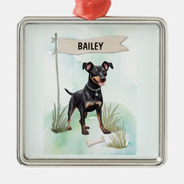 Manchester Terrier Watercolor Personalized Dog Metalen Ornament