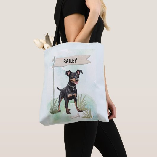 Manchester Terrier Watercolor Personalized Dog Tote Bag (Dichtbij)