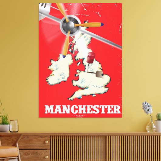  Manchester Travel Poster Canvas Afdruk (Insitu (Woonkamer))
