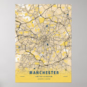 Manchester - United Kingdom Yellow City Map Poster (Voorkant)