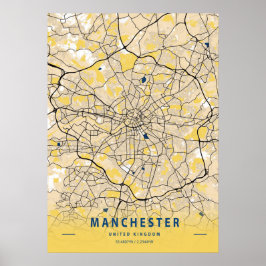 Manchester - United Kingdom Yellow City Map Poster