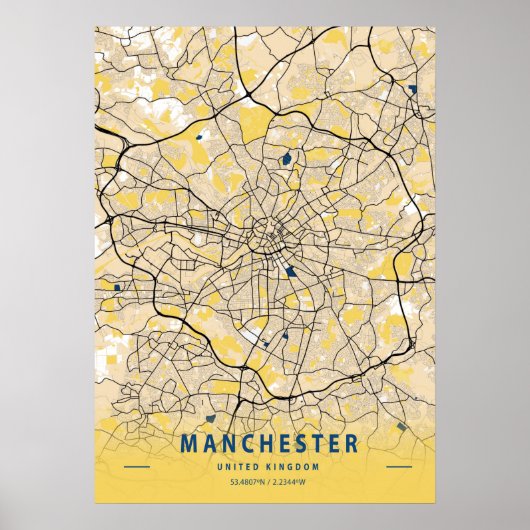 Manchester - United Kingdom Yellow City Map Poster (Voorkant)