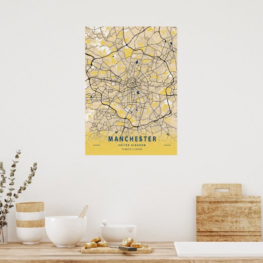 Manchester - United Kingdom Yellow City Map Poster (Keuken)
