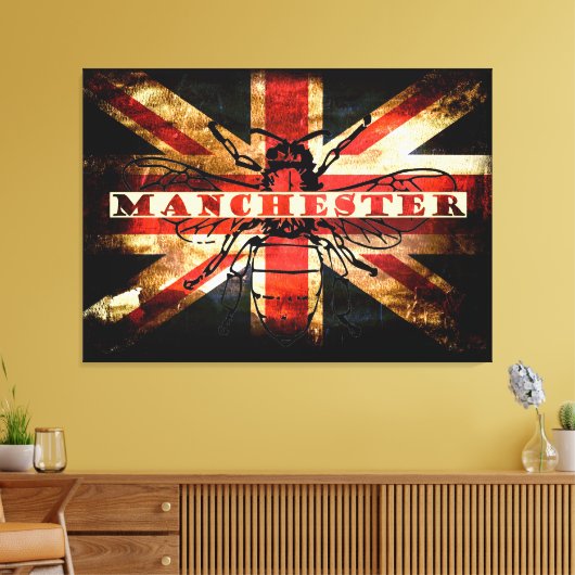 Manchester vk vlag met bijen canvas afdruk (Insitu (Woonkamer))