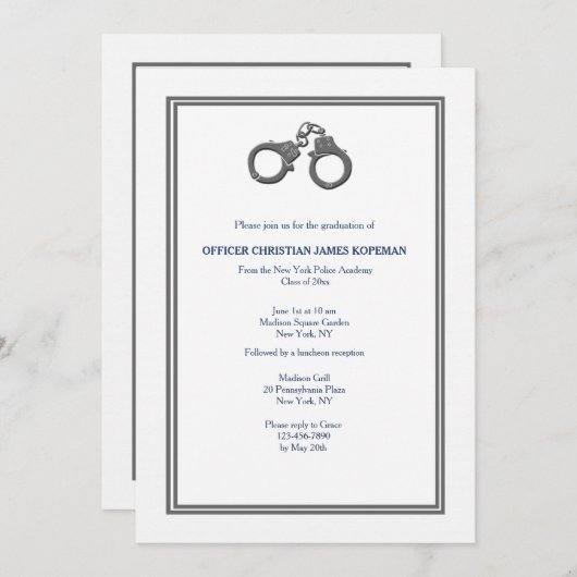 Manchetten Politieagent Afstuderen Uitnodiging (Voorkant / Achterkant)