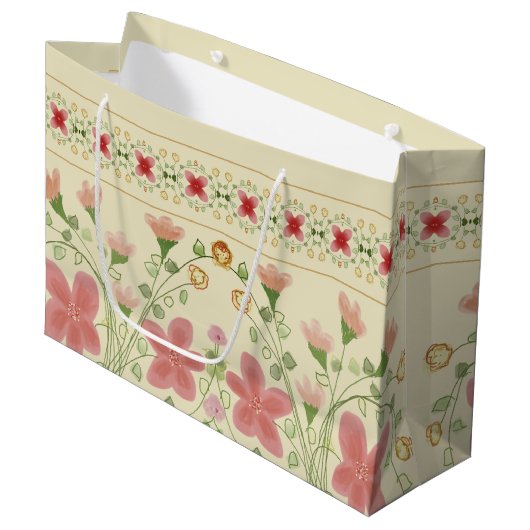 Mand- en roze Floral-kunst ontworpen Groot Cadeauzakje (Voorkant Gekanteld)