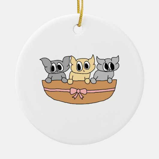 Mand met 3 Kittens, Cartoon. Keramisch Ornament (Voorkant)