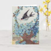 Mand met blauwe bloemen vogel verjaardag kaart (Gele Bloem)