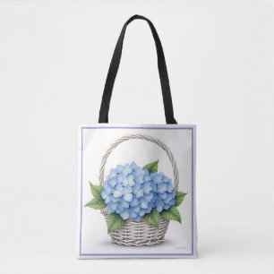 Mand met blauwe hortensia's tote bag