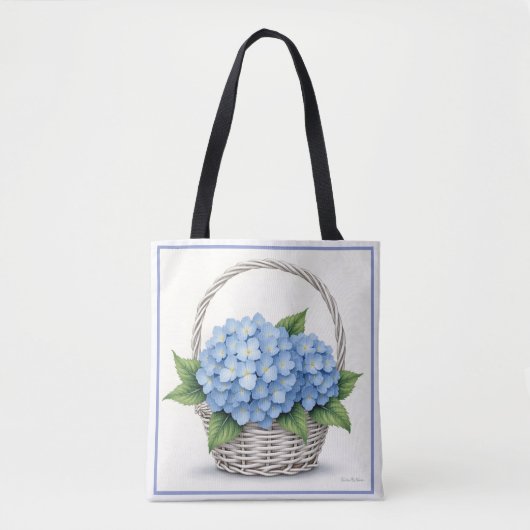 Mand met blauwe hortensia's tote bag (Voorkant)