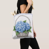 Mand met blauwe hortensia's tote bag (Dichtbij)