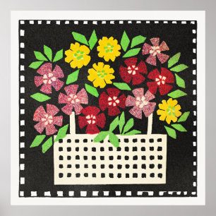 Mand met bloemen, rood en geel, poster