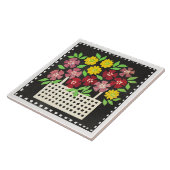 Mand met bloemen, rood en geel, tegeltje (Zijkant)