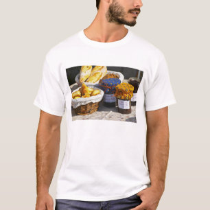 Mand met croissants en chocoladebroden. t-shirt