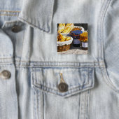 Mand met croissants en chocoladebroden. vierkante button 5,1 cm (In situ)