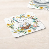 Mand met eieren en bloemenpaas kartonnen onderzetters (Schuin)