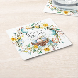 Mand met eieren en bloemenpaas kartonnen onderzetters