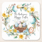 Mand met eieren en bloemenpaas kartonnen onderzetters (Voorkant)