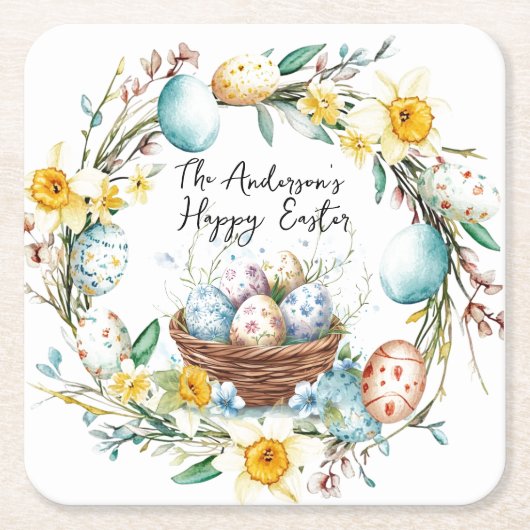 Mand met eieren en bloemenpaas kartonnen onderzetters (Voorkant)