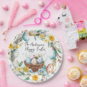 Mand met eieren en bloemenpaas papieren bordje (Feest)