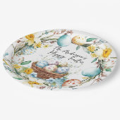 Mand met eieren en bloemenpaas papieren bordje (Gekanteld)