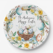 Mand met eieren en bloemenpaas papieren bordje (Voorkant)