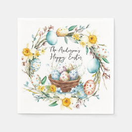 Mand met eieren en bloemenpaas servet