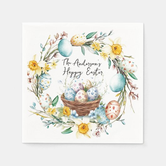 Mand met eieren en bloemenpaas servet (Voorkant)