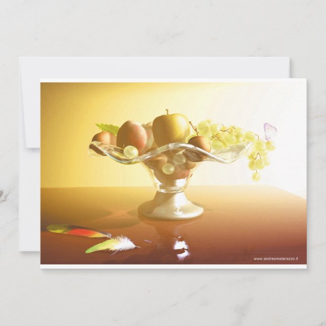 Mand met glas met fruit en vlinder   (Voorkant)