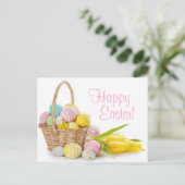 Mand met paaseieren op witte achtergrond feestdagenkaart (Staand voorkant)