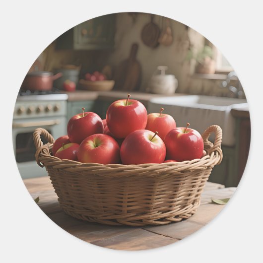Mand met Rode Appels Ronde Sticker (Voorkant)