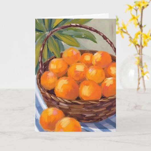 Mand met sinaasappels Fruit Citrus Schilderij Kaart (Gele Bloem)